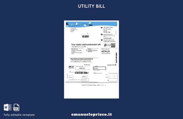 stile verificato Modello di bolletta dell'acqua del Regno Unito United Utilities